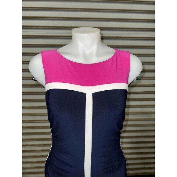 Ralph Lauren Dress Career Sheath Color block ruched pink, blue sleeveless - Picture 5 of 7